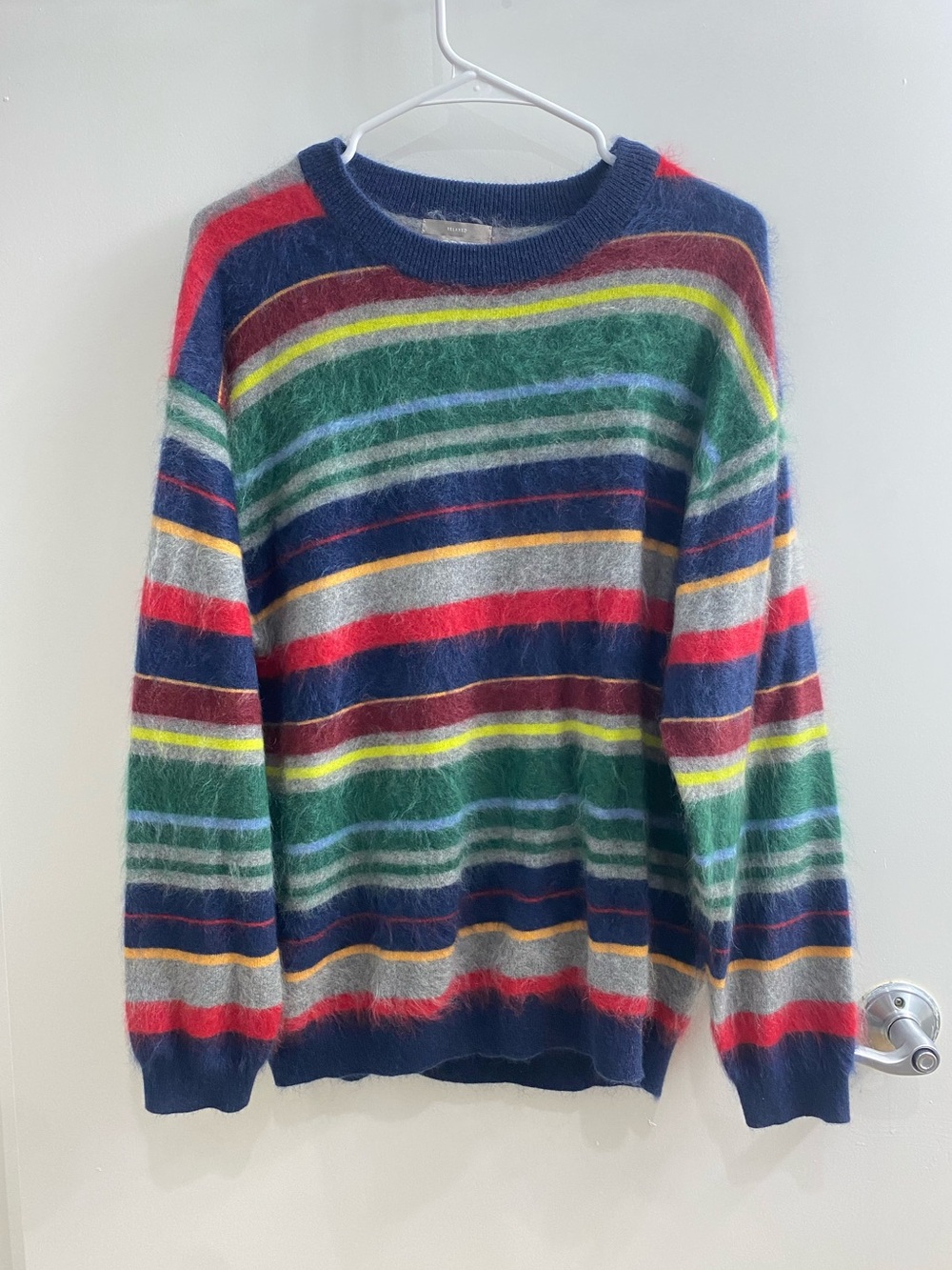 J. Crew Brushed Cashmere Relaxed Crewneck Sweater in Vintage Stripe Size S